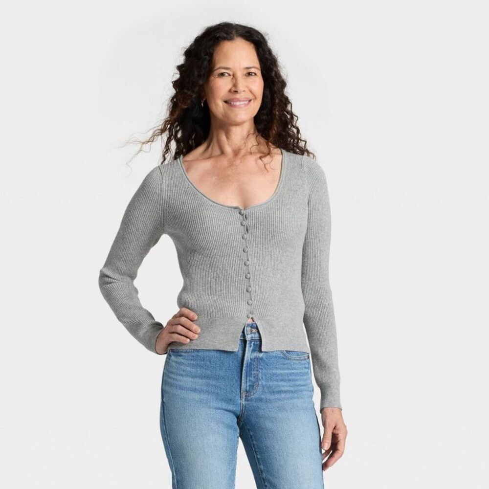 Women's Scoop Neck Cardigan Sweater - Universal Thread Gray M